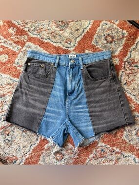 BDG Two-Tone Cutoff Jean Shorts - Blue & Black
